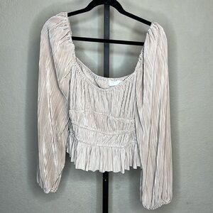 185 - ASTR NWOT Tan Long Sleeve Ruched Waist Long Sleeve Top, Size XL